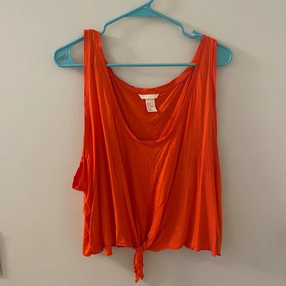 Bright Orange XL H & M Cropped Tied Tank Top